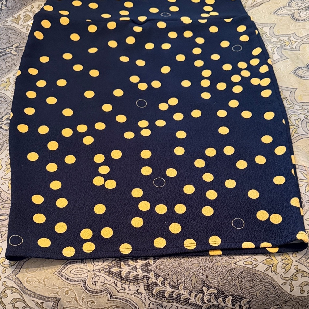 LuLaRoe Dark Blue and Dark Yellow Polka Dot Cassie Pencil Skirt - Picture 10 of 10